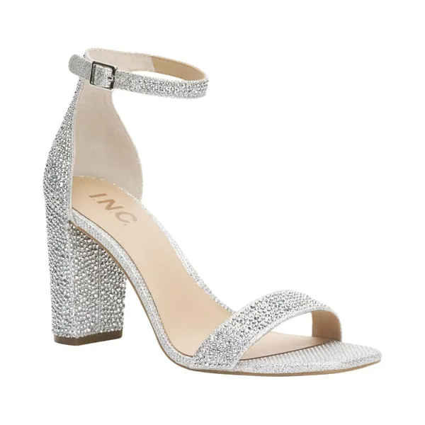 INC International Concepts Two-Piece Sandal Block Heel Silver Crystal Gray 9M - Image 7