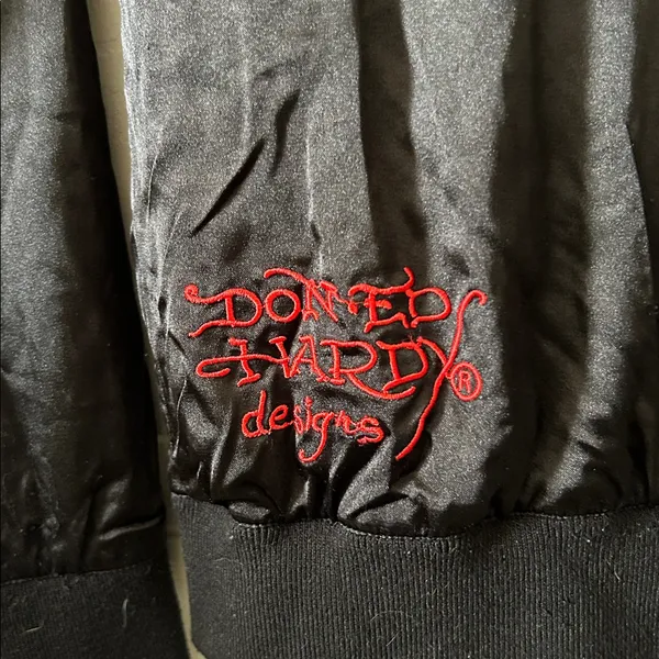 Ed Hardy Womens Bomber Jacket Black Zip Roar Embroidered Butterfly‎ Eyes Vintage - Image 13