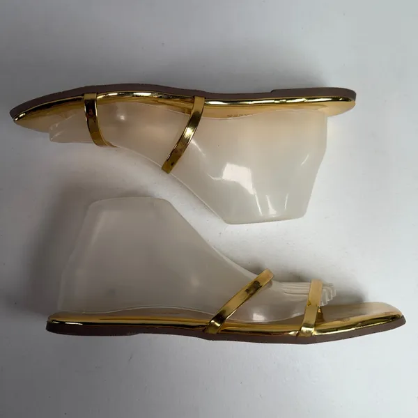 TKEES Size 9 Slide Sandals Gemma Gold Metallic Patent Leather Square Toe Flat - Image 3