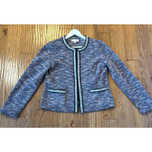 Talbots tweed blue and red open blazer jacket size small - Image 3
