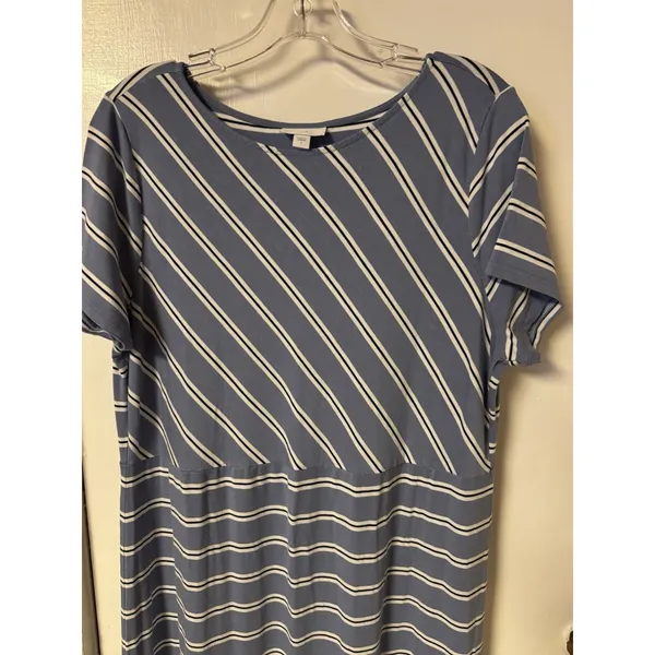 J. Jill‎ Women's Size L Blue Black and White Striped Maxi Dress Short Sleeve - Image 2