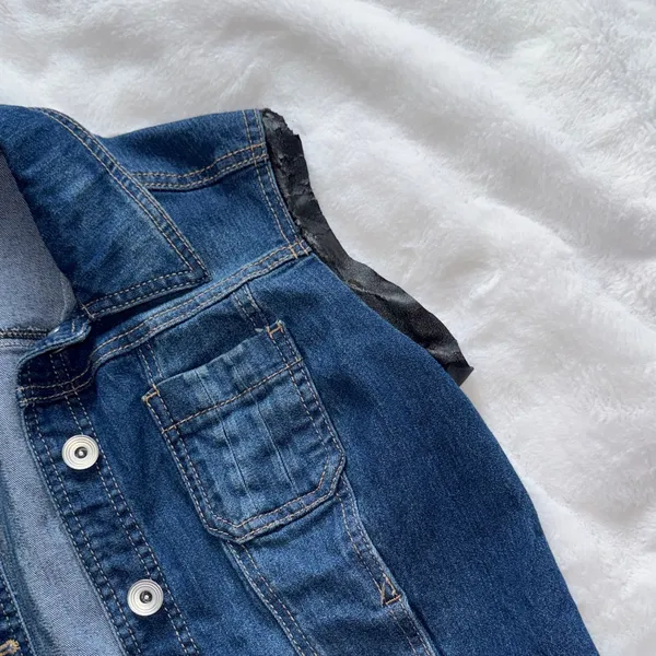 Cato Denim Vest Faux Leather Trim Size M Button Front - Image 9