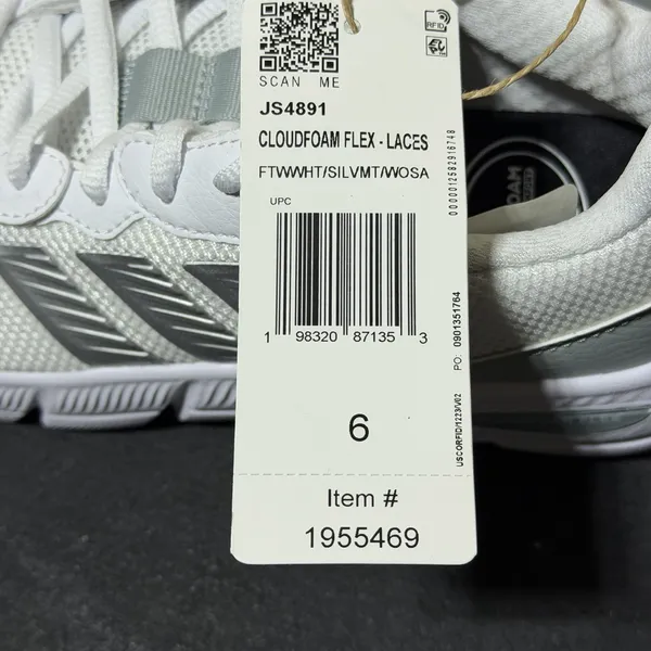 Adidas Cloudfoam Flex Laces Womens 6 White Silver Walking Shoes JS4891 New - Image 6