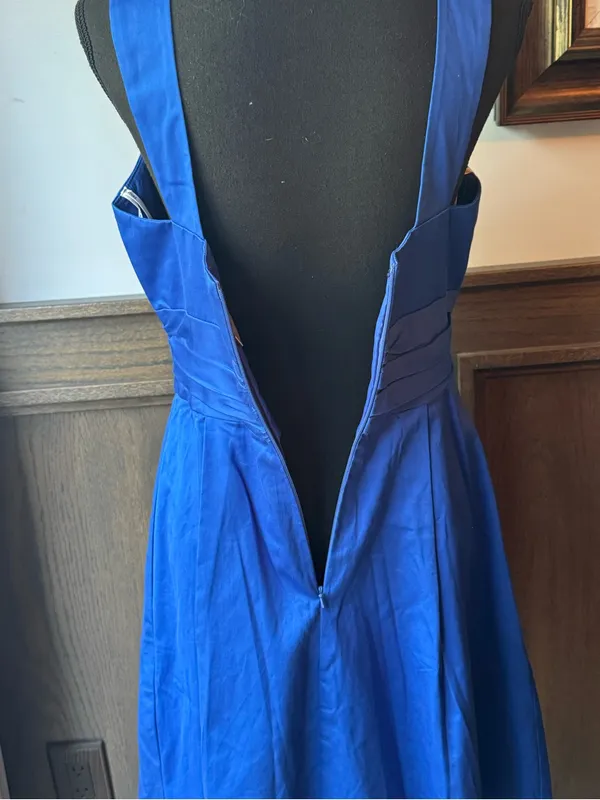 David's Bridal Royal Blue Cross-Over Halter Fit & Flare Mini Dress sz 8 - Image 5