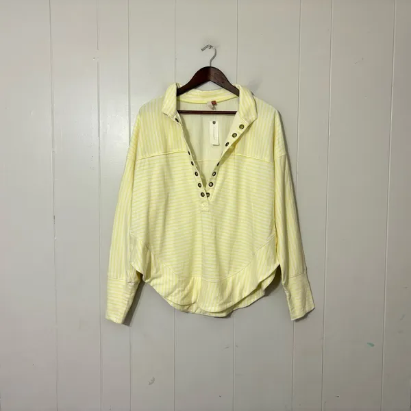 Pilcro Anthropologie Oversized Striped Henley Top Yellow White NWT Size L - Image 2