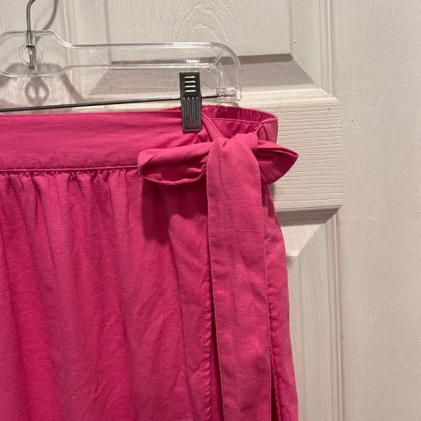 A New Day Hot Pink Linen Blend Wrap Midi‎ Skirt Large Fuchsia Elastic Waist Tie - Image 2