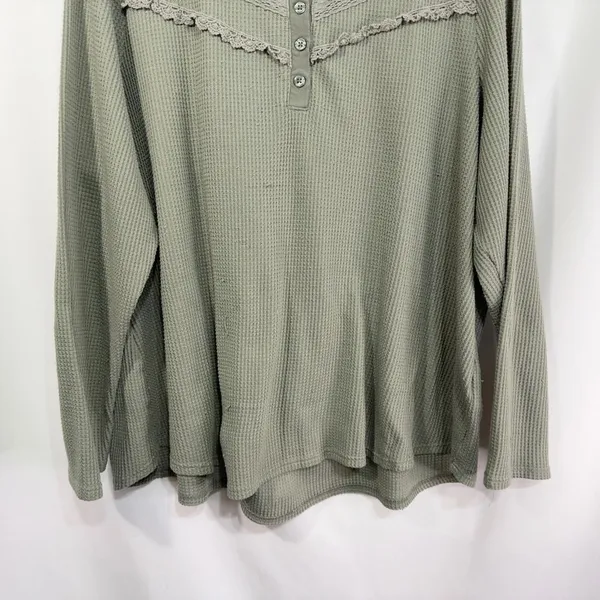 Cato Plus Size 18 20 Top Sage Green‎ Long Sleeve Waffle Knit Thermal Lace 771 - Image 5