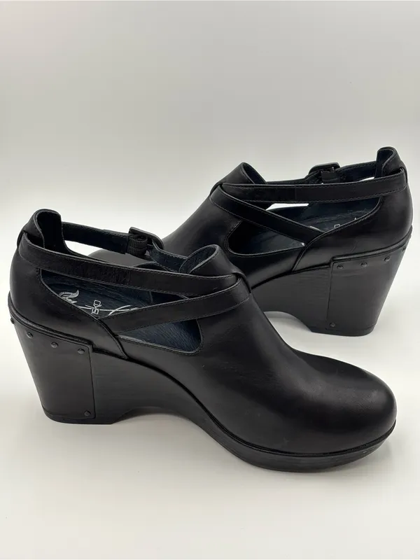 Dansko Black Platform Leather Wedge Mary Jane Slingback Size 40 - Image 9