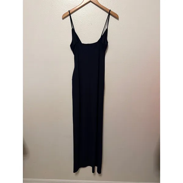 Lulus Formal Dress Sz M Navy Blue Maxi Surplice Ruched Side Slit Wedding Guest - Image 6