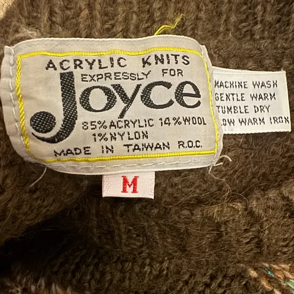 Vintage Joyce Taiwan‎ Knit Sweater Vest Brown Striped Button Shoulder M - Image 3