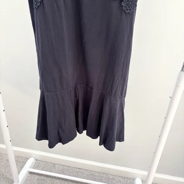 LOFT Navy Blue Sleeveless Embroidered Floral Lace Overlay Yoke Drop Waist Dress - Image 4
