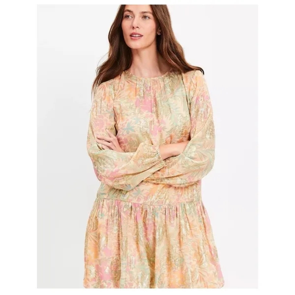 NEW LOFT Shimmer Floral Jacquard Bubble Hem Mini Dress - Size M - Image 2