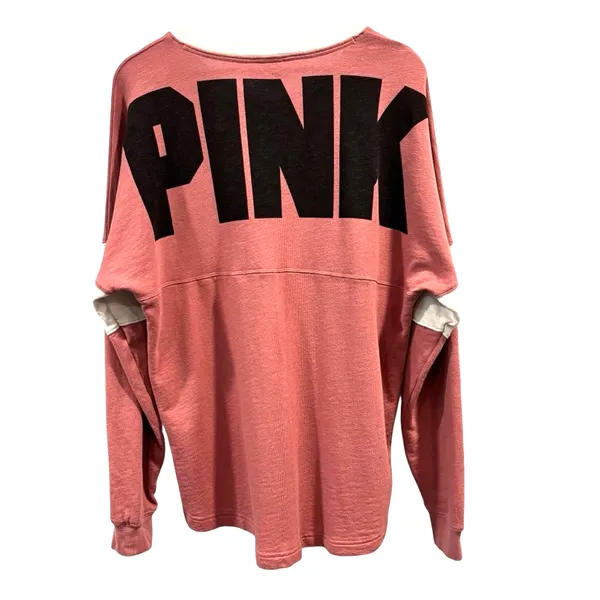 Victoria's Secret PINK Varsity V-Neck Long Sleeve Oversized Cozy Sweatshirt, M - Image 2