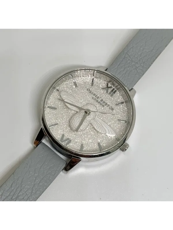 Olivia Burton London watch 3D bee dial 34mm stainless steel gray leather running - Image 2