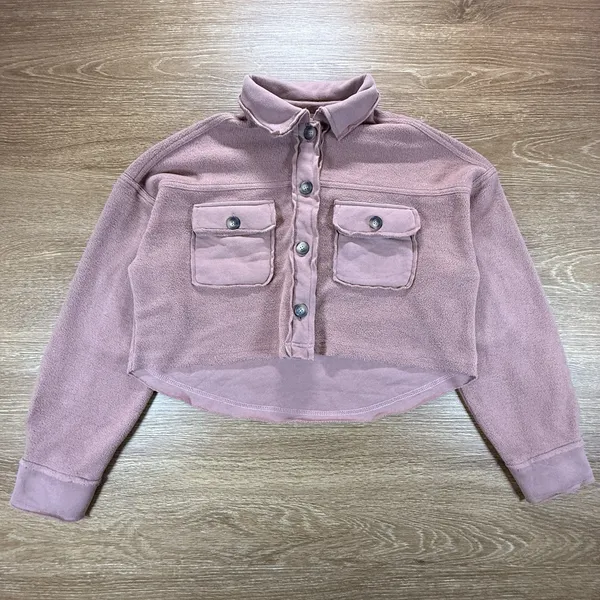 Altar'd State Women's Cropped Mauve Fleece Shacket XS Button Front - Image 2