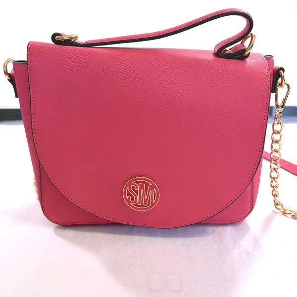 Steve Madden Pink Melodie Crossbody Bag Gold SM Logo Flap Messenger Purse 9"x7"‎ - Image 2