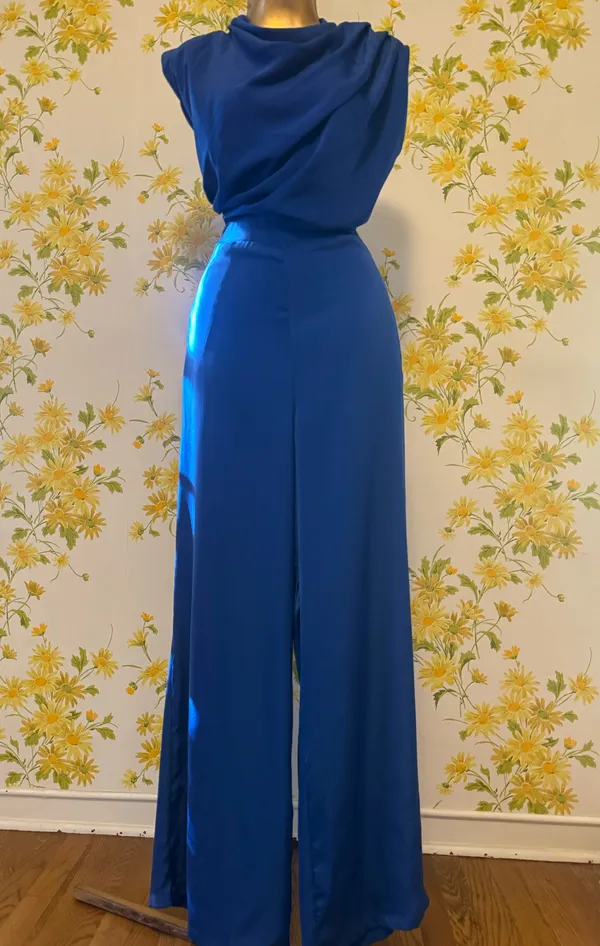 DO+BE Royal Blue Draped Jumpsuit size L - Image 2