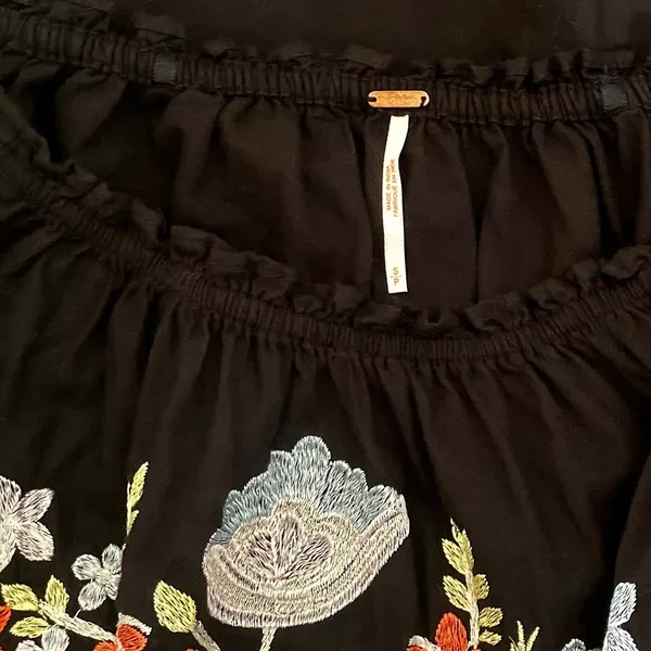 FREE PEOPLE Fleur Du Jour Mini Dress Black Floral Embroidered Off Shoulder Small - Image 12
