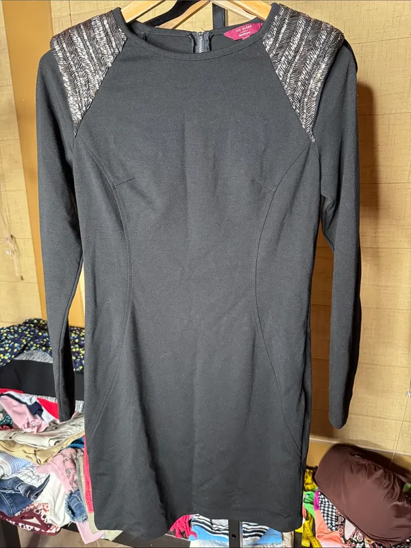 Ted Baker Black Embellished Shoulder Bodycon Mini Dress Size 2 - Image 2
