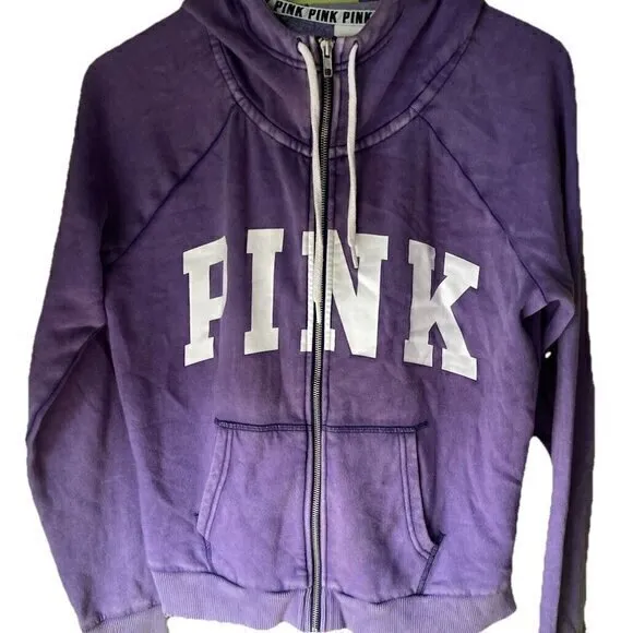 Victoria's Secret Vintage PINK Full Zip Hoodie Purple White Women's Size Large - Image 3