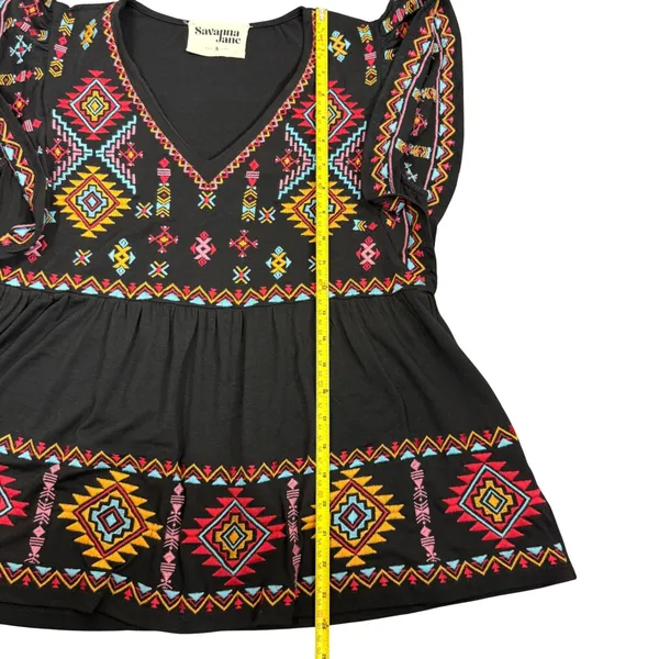 Savanna Jane‎ Black Embroidered Flutter Sleeve V Neck Boho Top Size S - Image 8