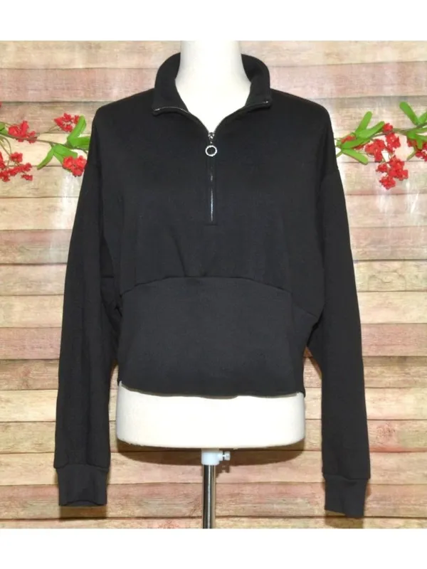 Victoria's Secret Womens XXL Black Quarter Zip Fleece Pullover Sweatshirt 2XL - Image 2