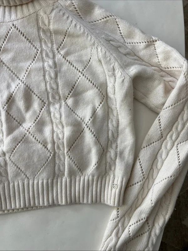 Sunday Best Aritzia Jones Diamond Knit Turtleneck Sweater Cream Large - Image 4