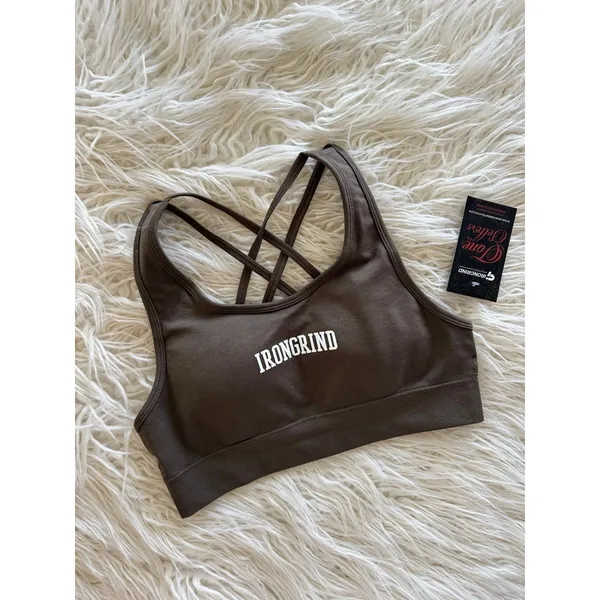 IronGrind Reborn Double Crossover Sports Bra Mocha Size Small - Image 2