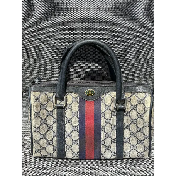 Vintage Gucci Boston Bag‎ Blue/Navy Leather Satchel Handbag - Image 3