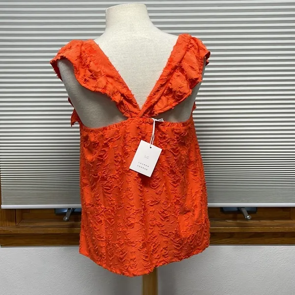 LC Lauren Conrad NWT Coral Ruffled Sleeve Square Neck Cross Back Top - Image 6