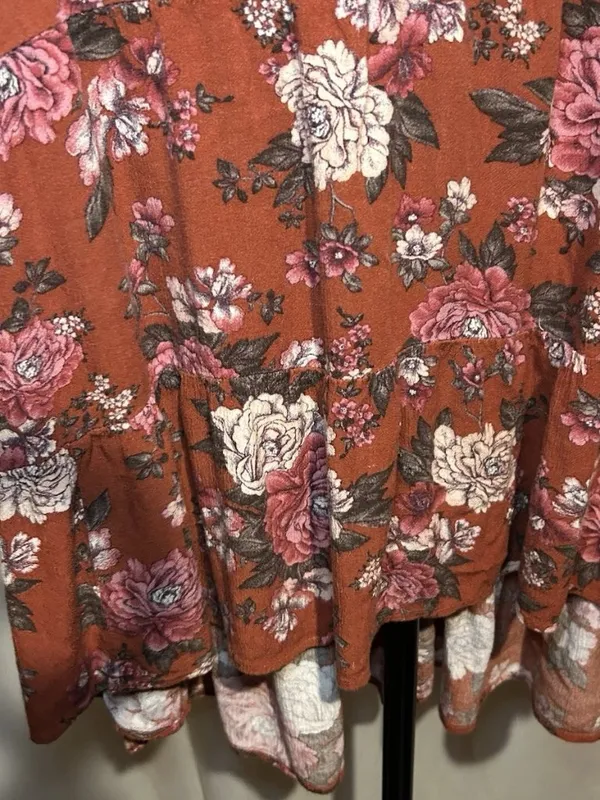 American Eagle Outfitters Baby Doll Tunic Top,Rust Floral Roses XL - Image 6