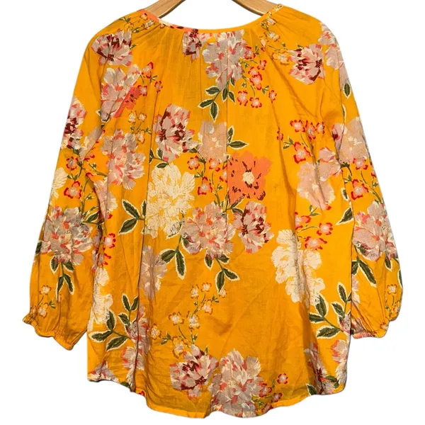Roller Rabbit Women’s Size L Yellow Floral V-Neck Peasant Blouse Top Shirt - Image 2