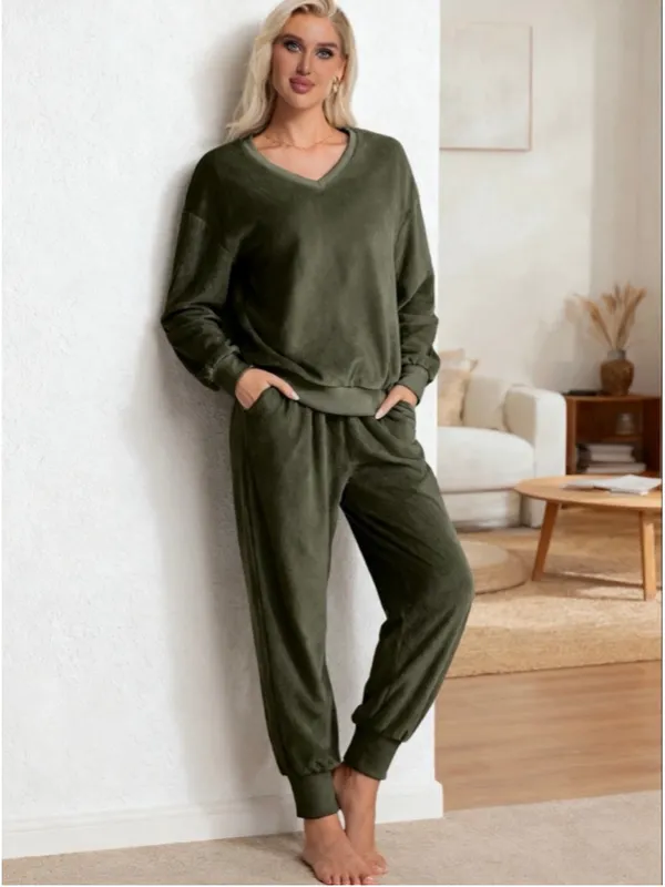 NEW Pajama Set Velvet Long Sleeve Pjs Soft Lounge Set 2 Piece M - Image 6