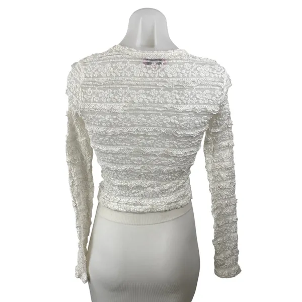 Edikted Women's White Floral Lace Long Sleeve Crew Neck Cropped Blouse Top Sz S - Image 4