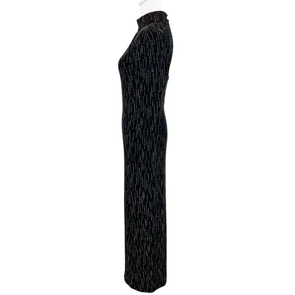 Roberta High Neck Long Sleeve Long Embellishments Black Gown Dress Size Medium - Image 7
