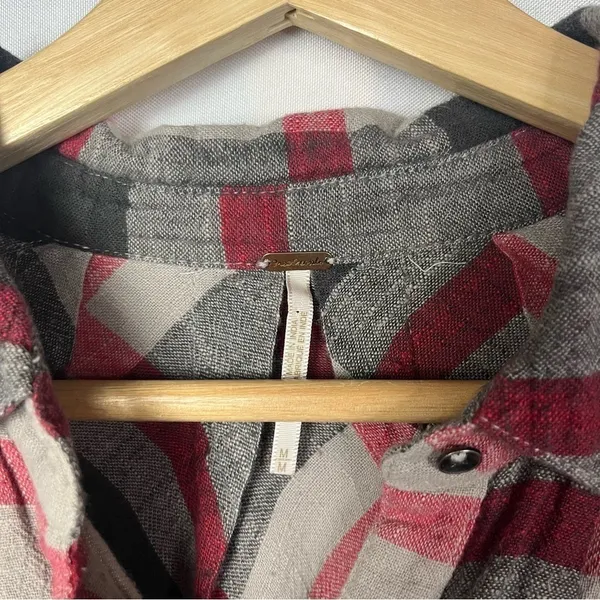 Free People Peppy in Plaid Red & Brown Plaid‎ Long Sleeve M - Image 7