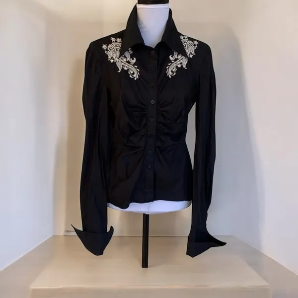 Max Studio Black Embroidered Shirt size M - Image 3