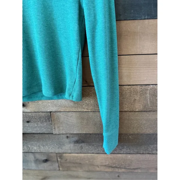 American Eagle Ribbed Mock Neck Long Sleeve Crop Top Teal Green - Image 5