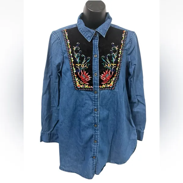 Holding Horses Embroidered Western Button Up Shirt Womens Size 6 Boho Cowgirl - Image 4