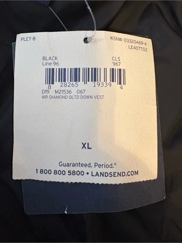 Lands’ End Diamond Down Vest Black XL 18-20 NWT 600 Fill Puffer - Image 3