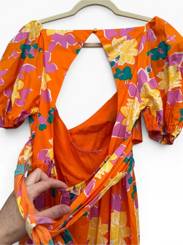 Petal & Pup Orange Floral Puff-Sleeve Maxi Dress - Image 6