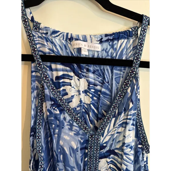 America & Beyond Blue Tropical Pineapple Floral Halter Maxi Dress Womens XS - Image 2