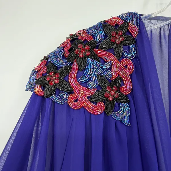 Vintage 1982 Casadei Purple Beaded Chiffon Draped Cocktail Dress Size 10 - Image 8
