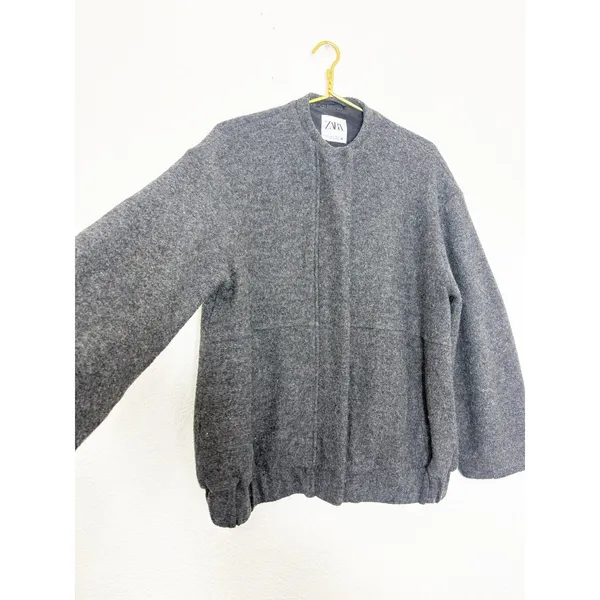 Zara Oversized Wool Blend Bomber Jacket Size Small Dark Gray 8372/313 Chic - Image 10