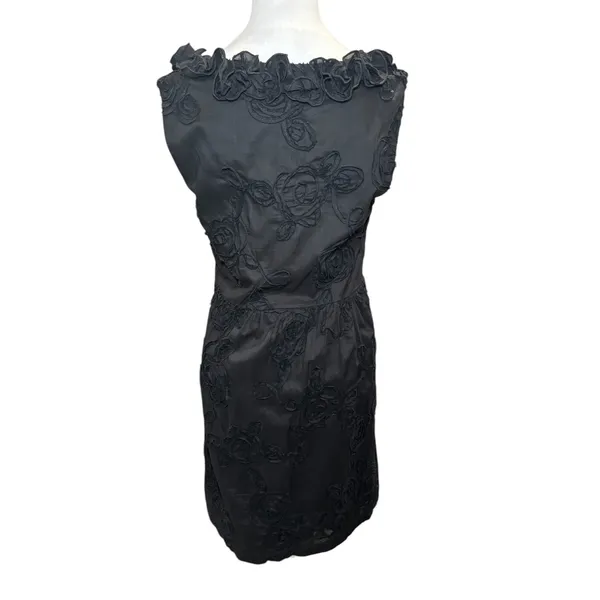 Tiana B. Black Applique Cocktail Dress Size 10 Ruched‎ V-Neck Sleeveless - Image 3