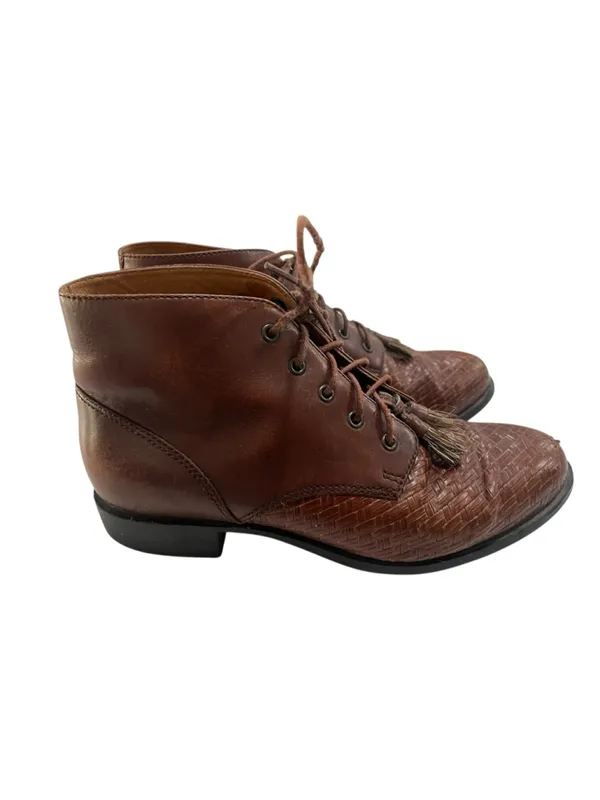 VTG 90s Ariat 16024 Leather Woven Toe Lace Up Ankle Boots Tassel Western 5.5 - Image 5