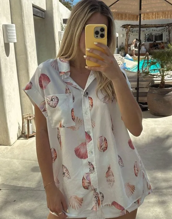 SHOW ME YOUR MUMU Day Dream PJ Top In White Shell Luxe Satin - Image 2