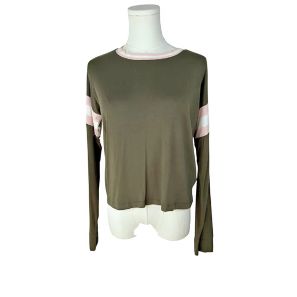 Aeropostale Seriously Soft Long Sleeve Tomboy Tee Olive Pink SMALL NWT - Image 2