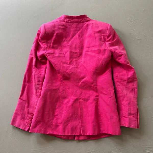 Zara hot pink collarless linen-blend blazer - Image 4