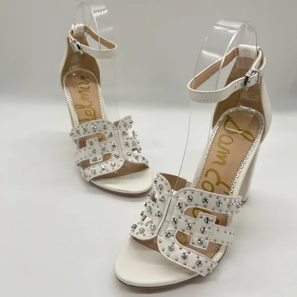 Sam Edelman Heels Womens 5.5 White Leather Yasha‎ Studs Strappy Heels Sandals - Image 2